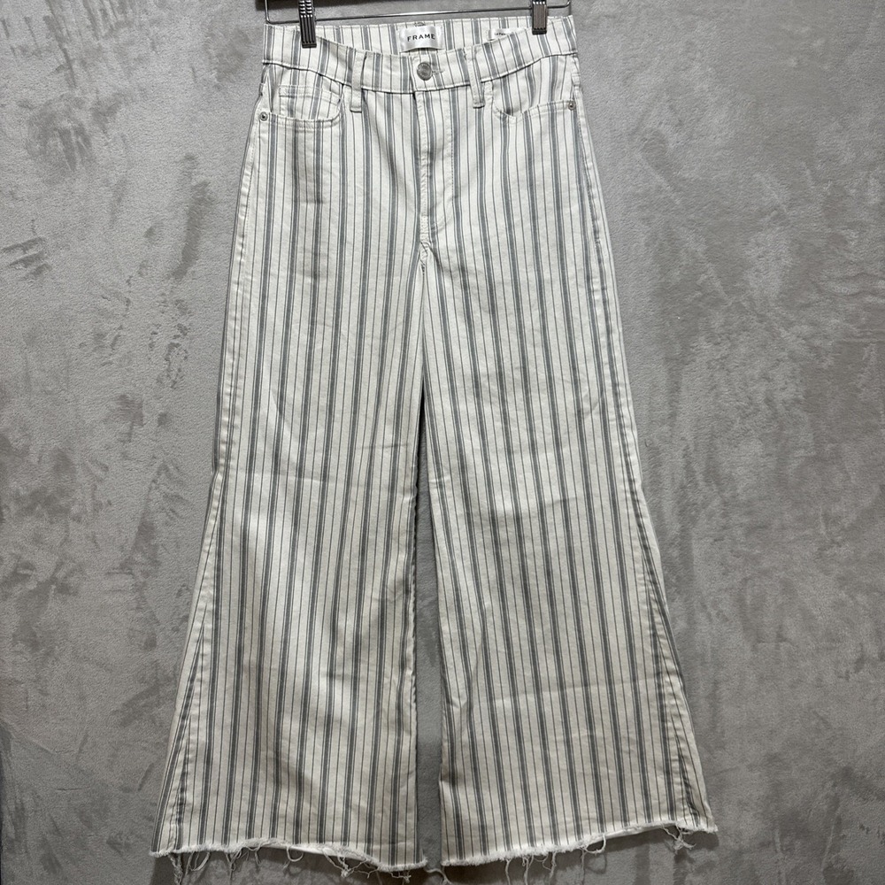 FRAME Women's Jeans Size 28 Le Palazzo Crop Pants White Sage Green Wide Leg
